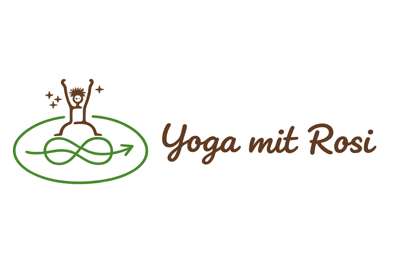 Logo Logo Yoga mit Rosi - Unendlichkeitssymbol mit einer Skizze einer Person in einer Yogahaltung